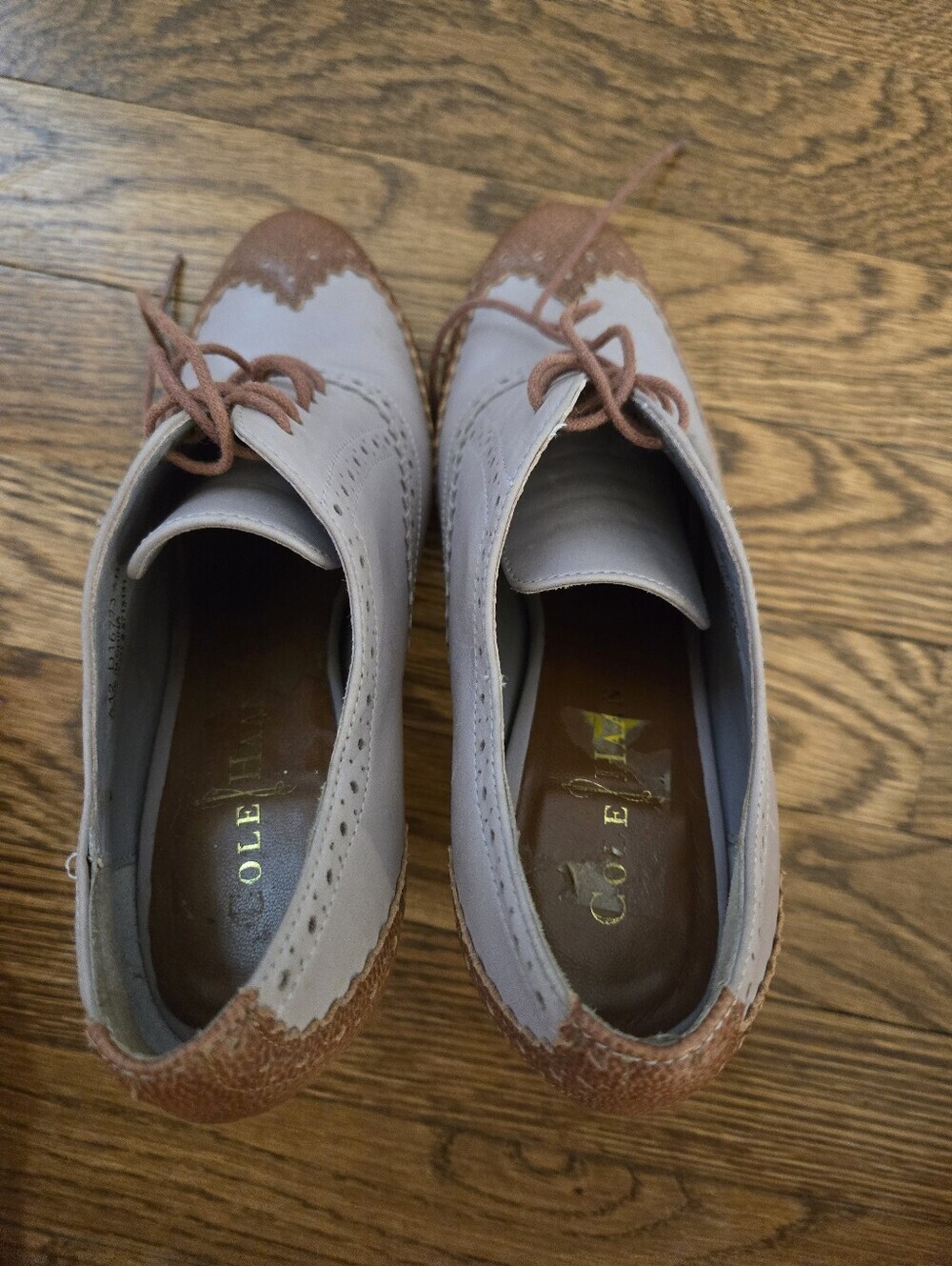 Cole Haan Lucinda Leather Wingtip Air Oxford Heeled Shoes 5B Taupe Brown Lace Up - Picture 10 of 11